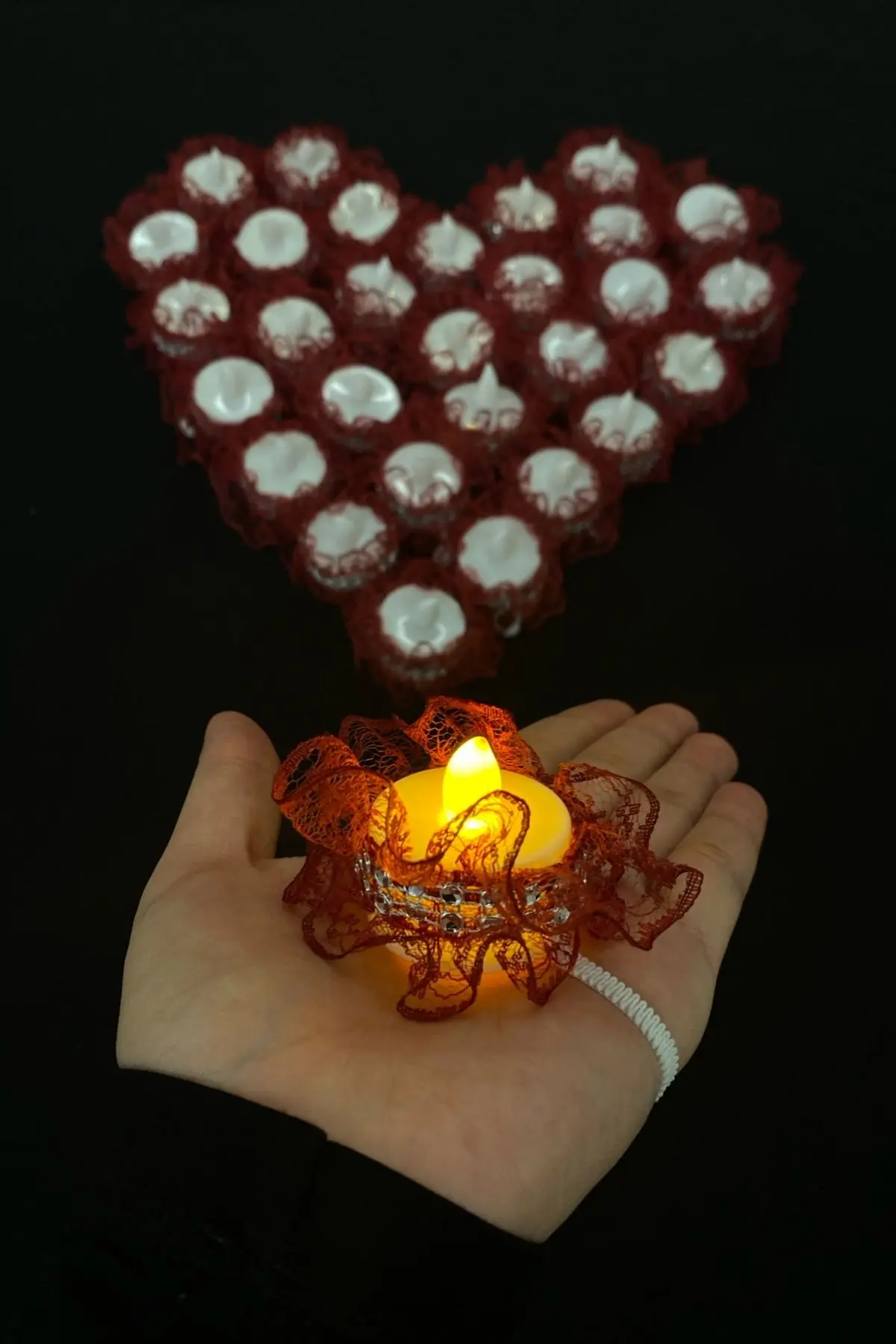 ZEYMERADE Bordo Ledli Kına Mumu, Nedime El Mumu, Dantel Detaylı 12 Adet