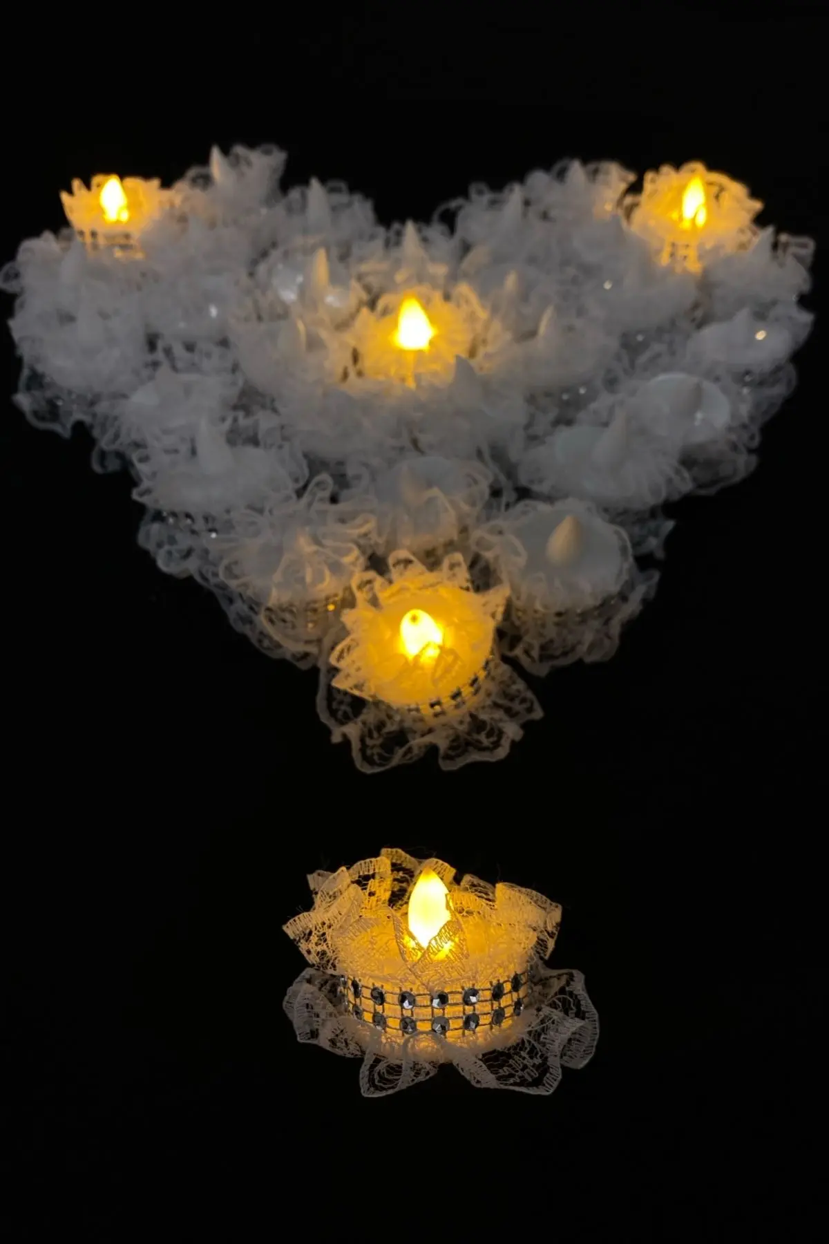 Beyaz Ledli Kına Mumu, Nedime El Mumu, Dantel Detaylı 12 Adet