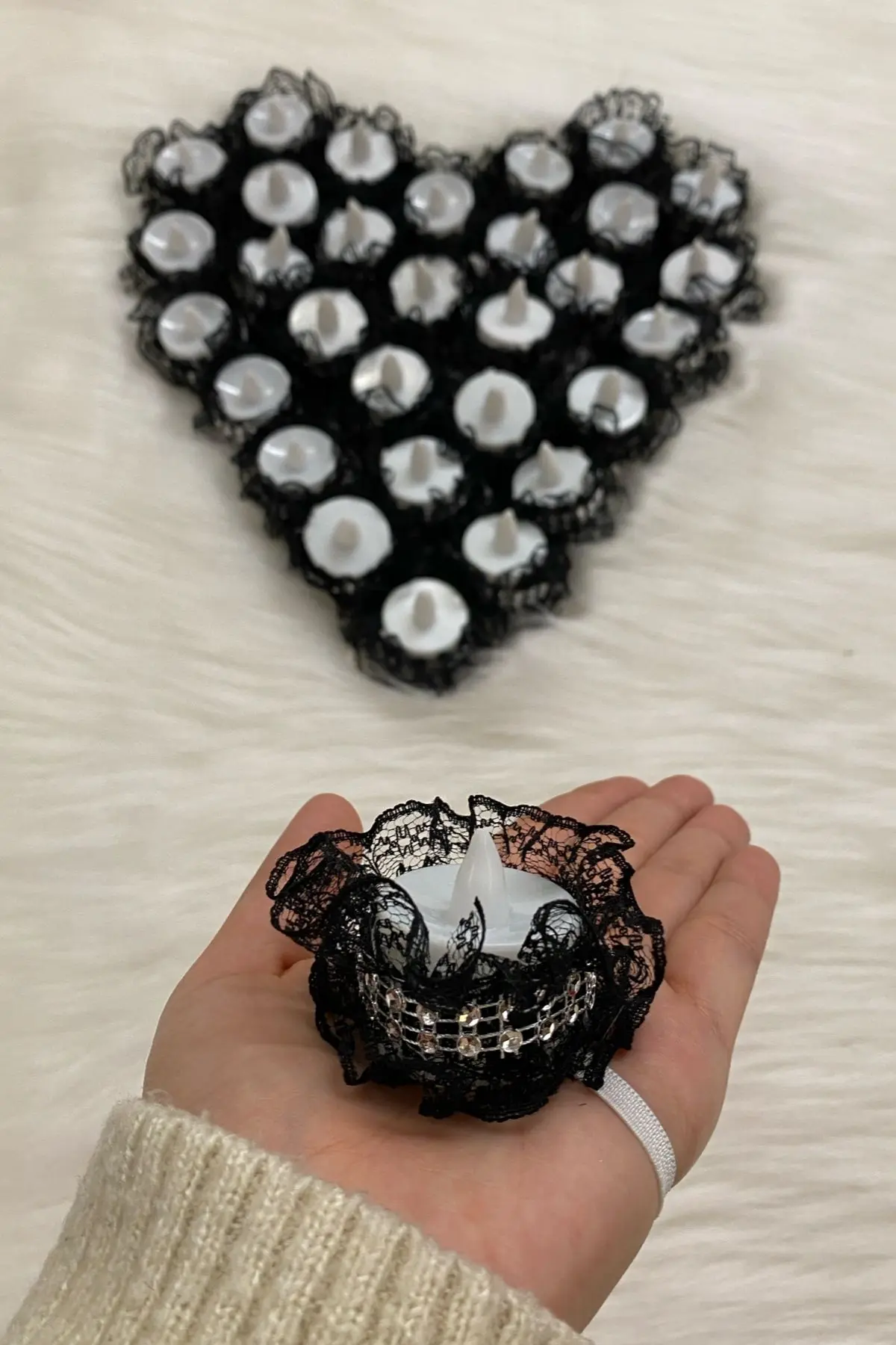 Siyah Ledli Kına Mumu, Nedime El Mumu, Fisto Dantel Detaylı 12 Adet