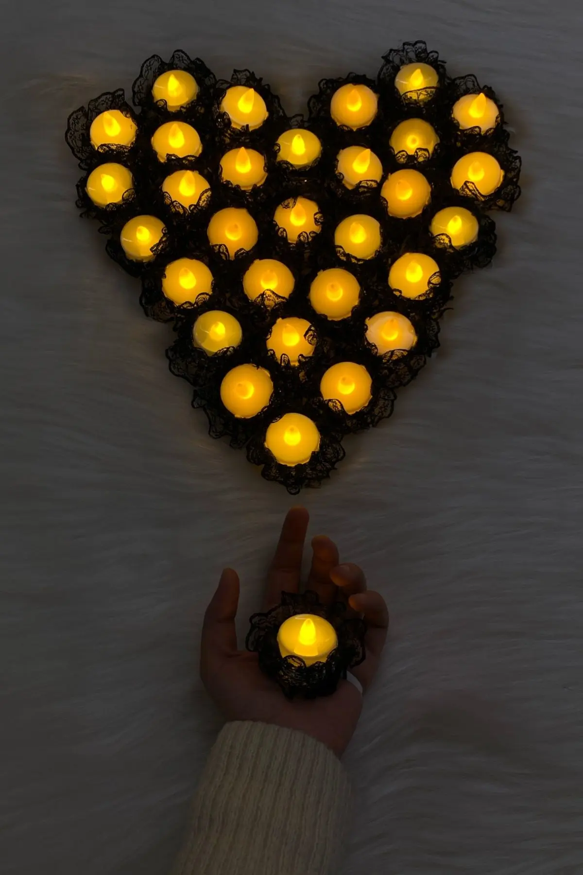 Siyah Ledli Kına Mumu, Nedime El Mumu, Fisto Dantel Detaylı 12 Adet