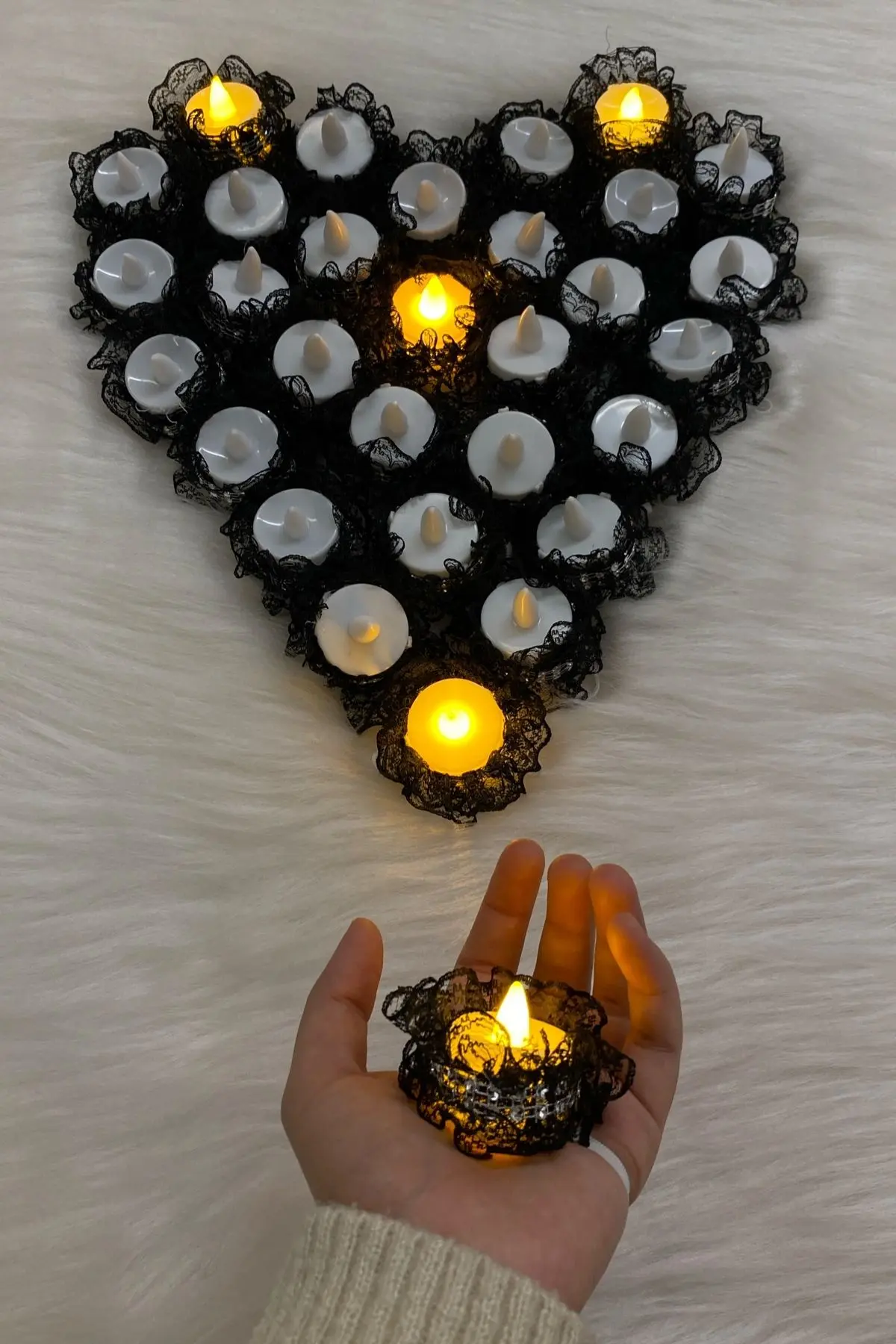 Siyah Ledli Kına Mumu, Nedime El Mumu, Fisto Dantel Detaylı 12 Adet