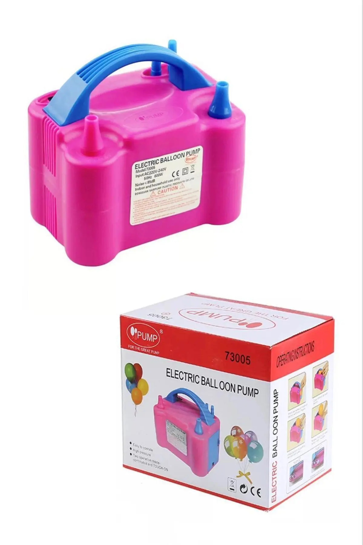 Çift Çıkışlı Balon Şişirme Makinası, Elektrikli Balon Pompası 73005 Pembe Mavi
