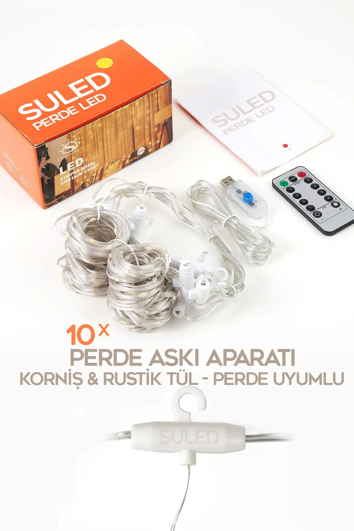 Sl-1034- 300 Ledli 10 Saçaklı Sarı Led Kumandalı 8 Modlu Perde Led Peri Mutfak Işık Dekoratif Lamba