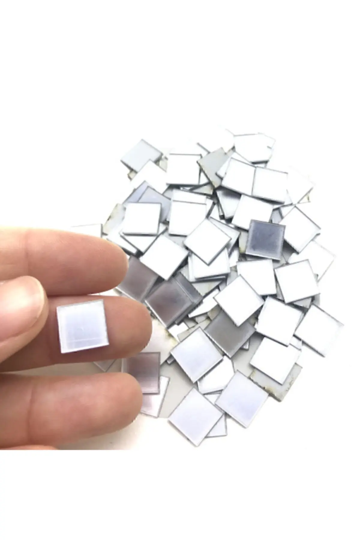 1cm Kare Gümüş Renk Pleksi Yapışkanlı Mozaik Ayna 100 Adet