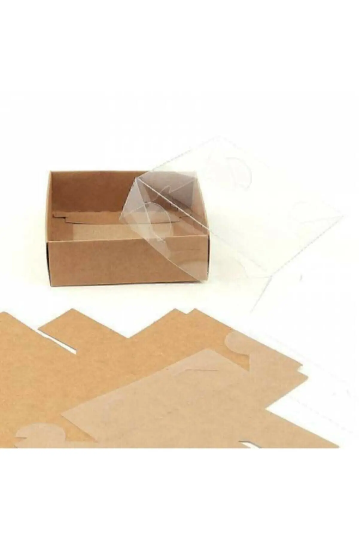 8x8x3 Cm Kraft Asetat Kapaklı Kutu (100 ADET) Düğün Nişan Kına Hediyelik Kutu