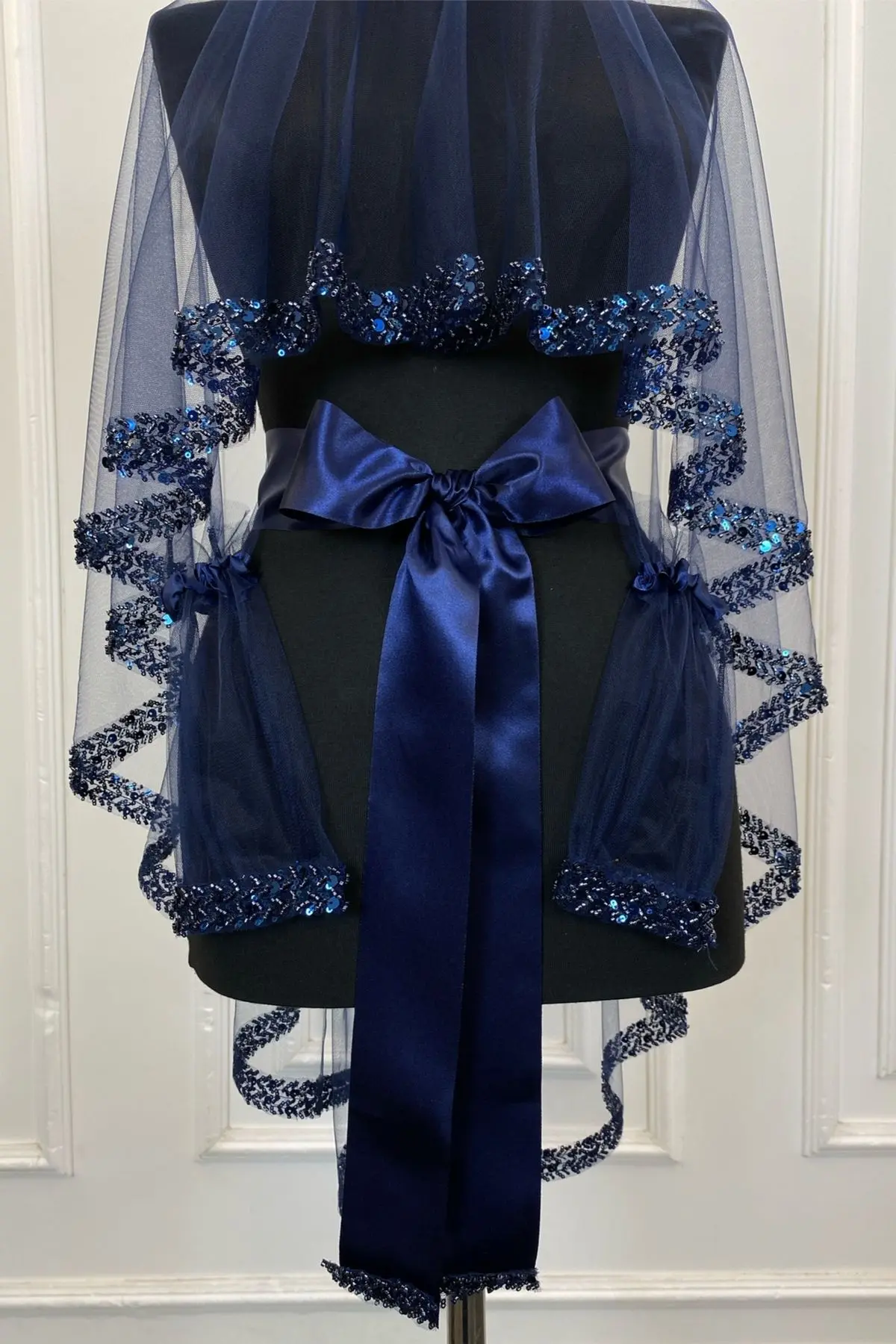 Lacivert Zarif Gelin Duvak Seti, Su Taşlı Kına Duvağı Seti 6 Parça