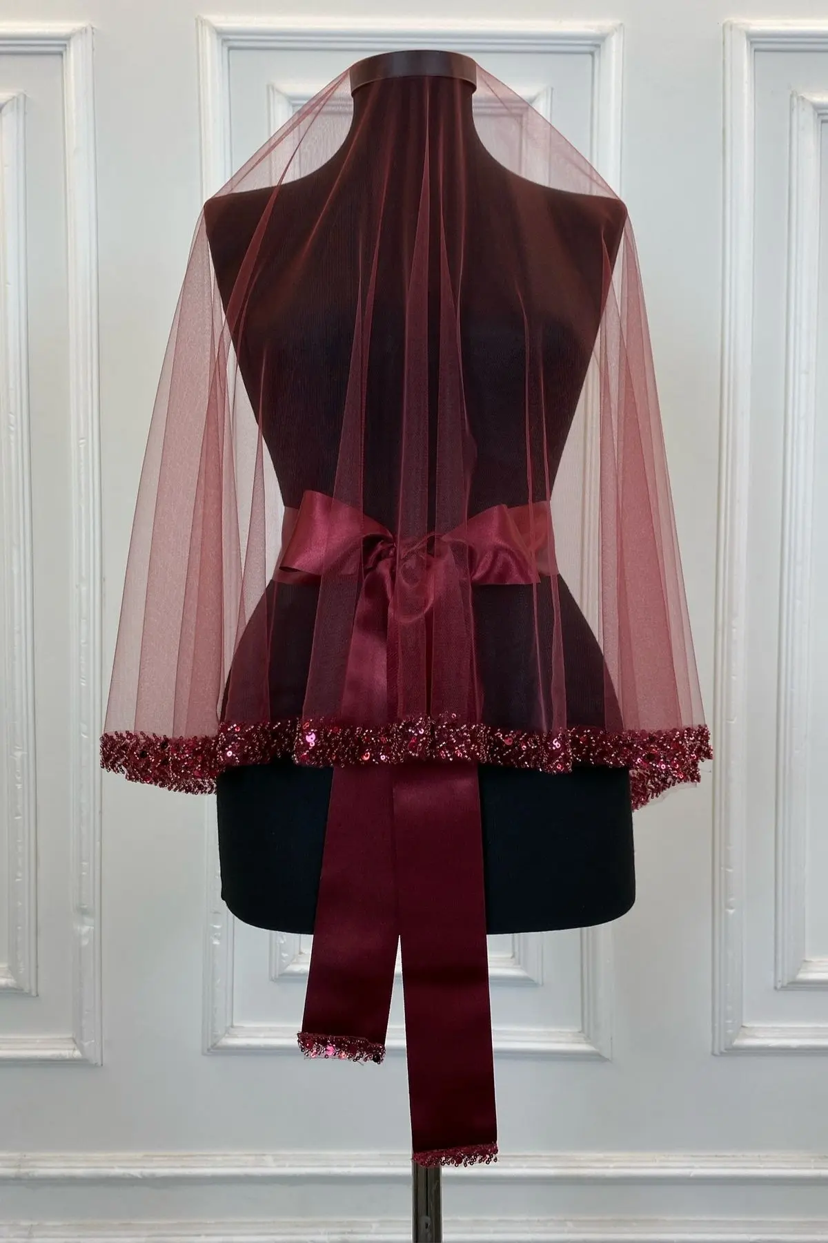 Bordo Zarif Gelin Duvak Seti, Su Taşlı Kına Duvağı Seti 6 Parça, Pul Payet