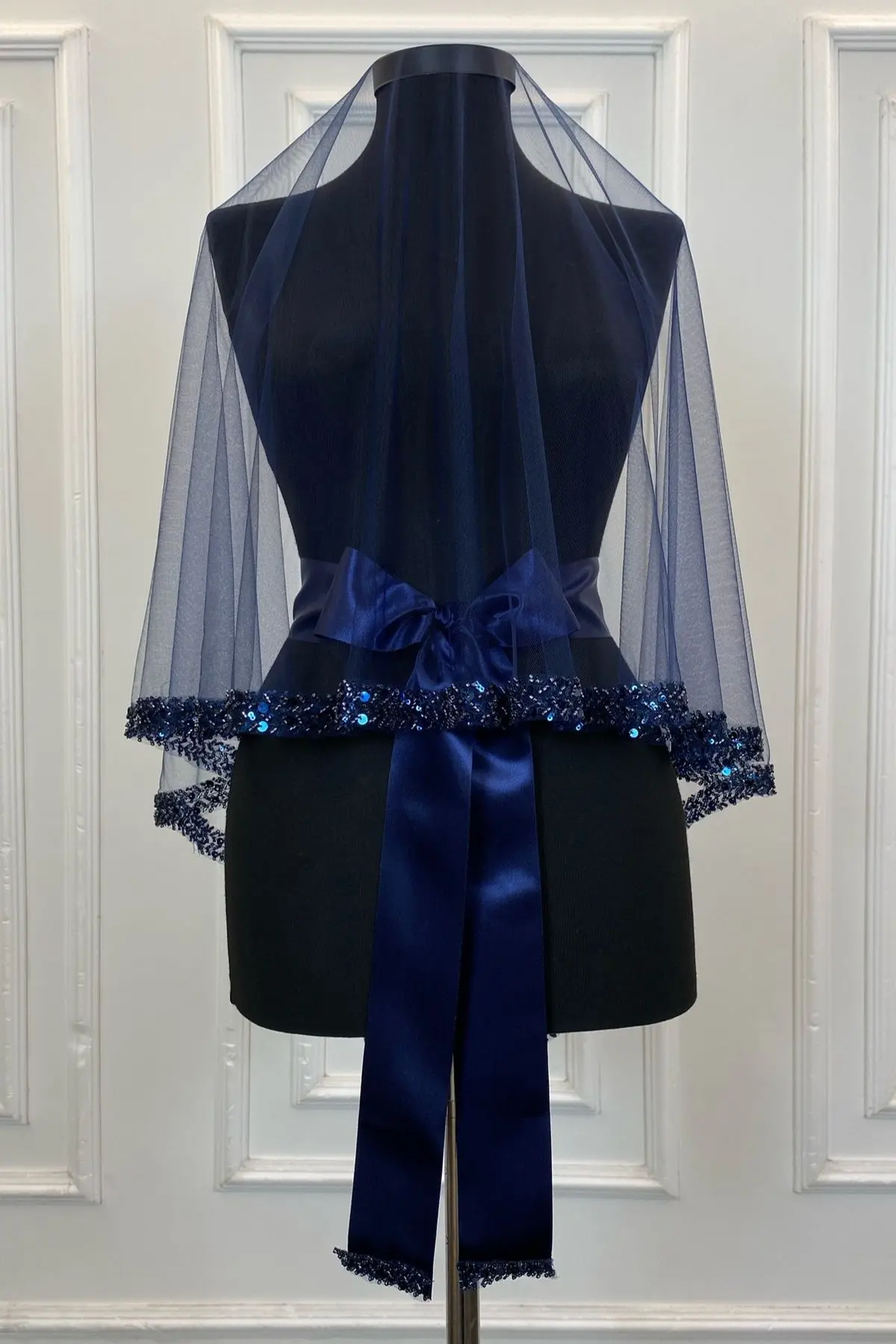 Lacivert Zarif Gelin Duvak Seti, Su Taşlı Kına Duvağı Seti 6 Parça