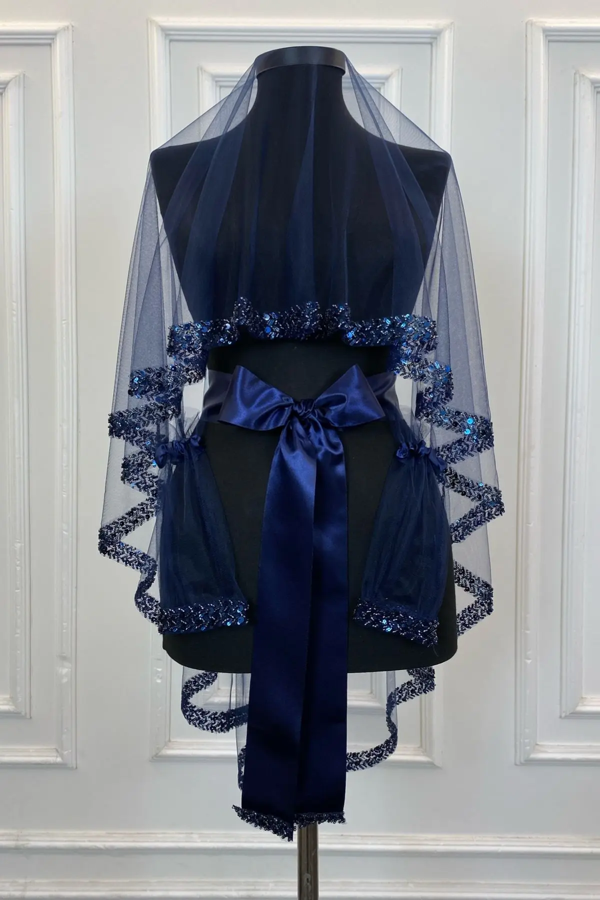 Lacivert Zarif Gelin Duvak Seti, Su Taşlı Kına Duvağı Seti 6 Parça