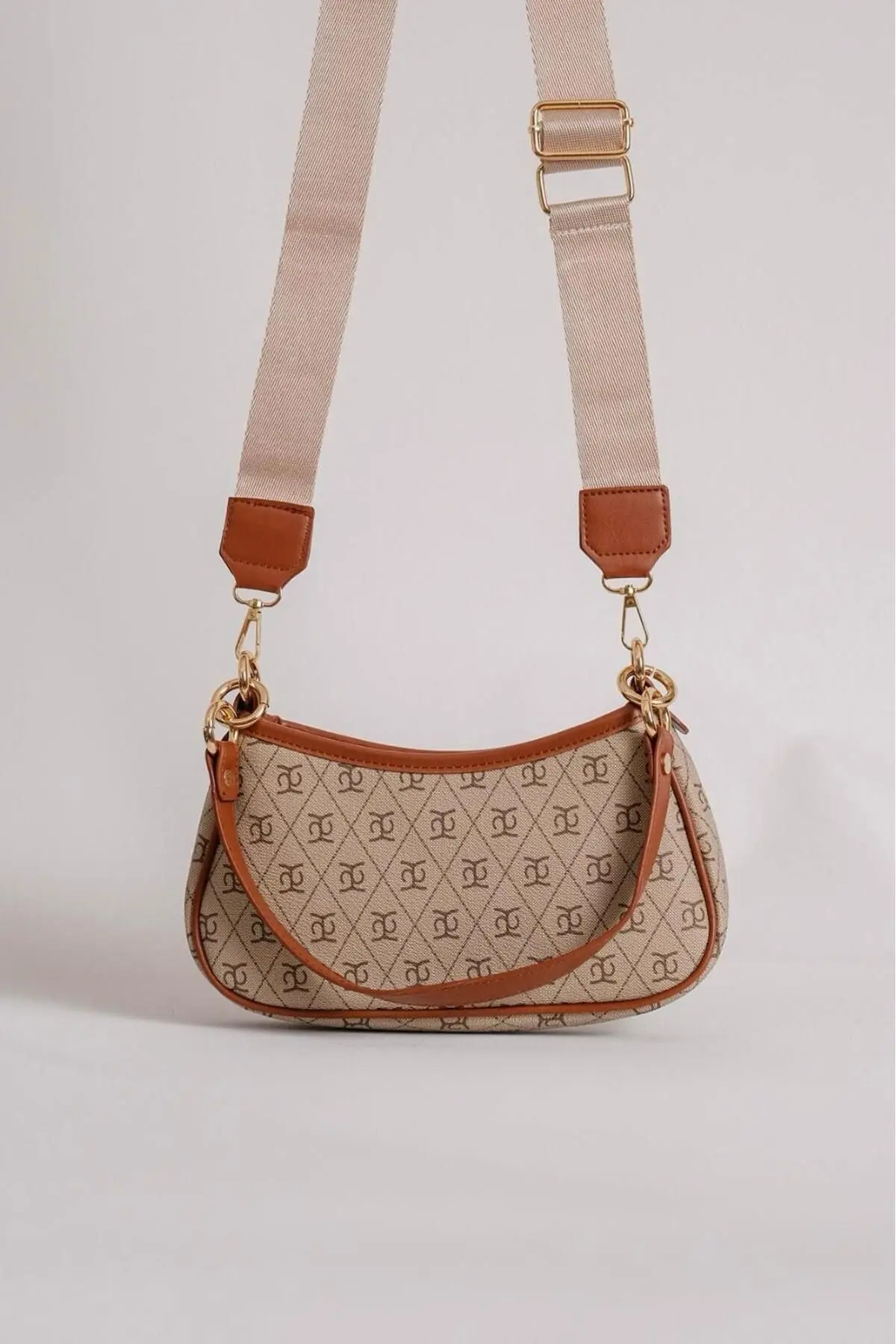 Kadın Desenli Omuz Çantası Vizon