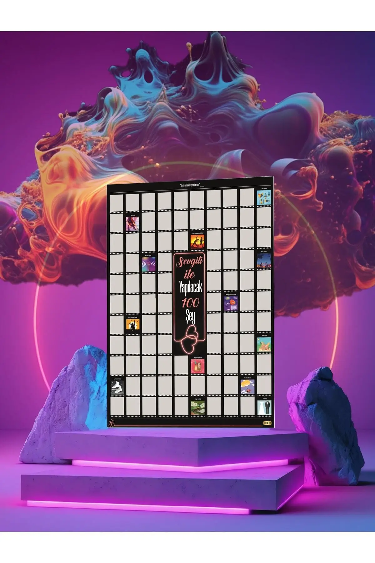 Sevgili Ile Yapılacak 100 Şey Kazıkazan Poster, Sevgiliye Hediye, Kazınabilir Poster, Hediyelik