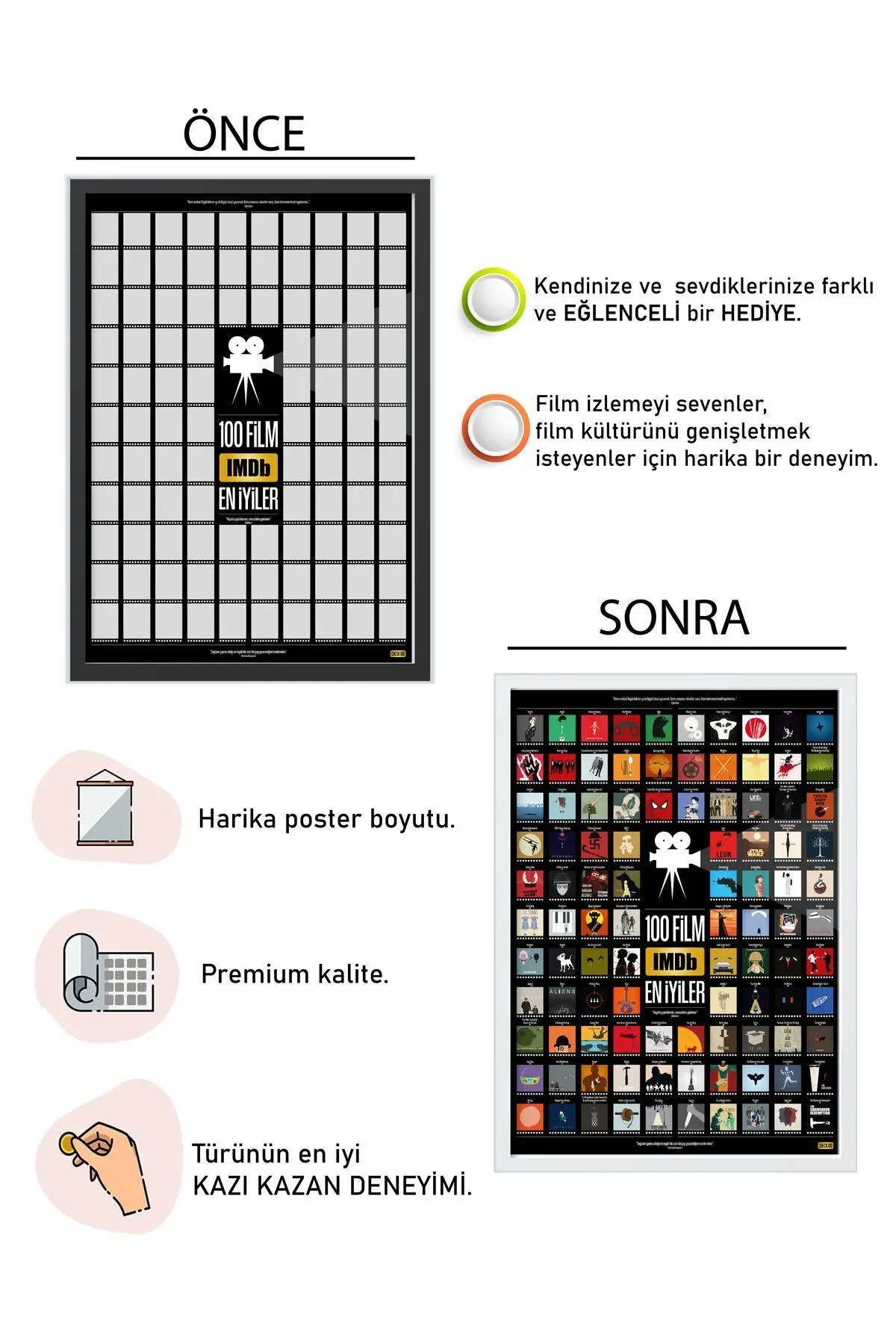 IMDb TOP 100 Kazıkazan Film Posteri, Kazınabilir Poster, En İyi 100 IMDb Filmi, Kolayca Kazınabilir