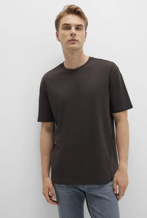 Mavi Mavi Bisiklet Yaka Kahverengi Basic Tişört Loose Fit / Bol Rahat Kesim 0611596-70219