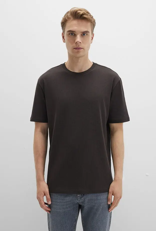 Mavi Bisiklet Yaka Kahverengi Basic Tişört Loose Fit / Bol Rahat Kesim 0611596-70219