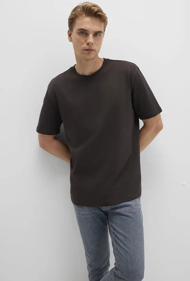 Mavi Bisiklet Yaka Kahverengi Basic Tişört Loose Fit / Bol Rahat Kesim 0611596-70219