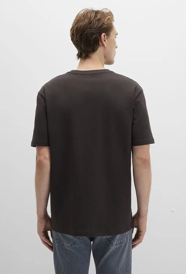 Mavi Bisiklet Yaka Kahverengi Basic Tişört Loose Fit / Bol Rahat Kesim 0611596-70219