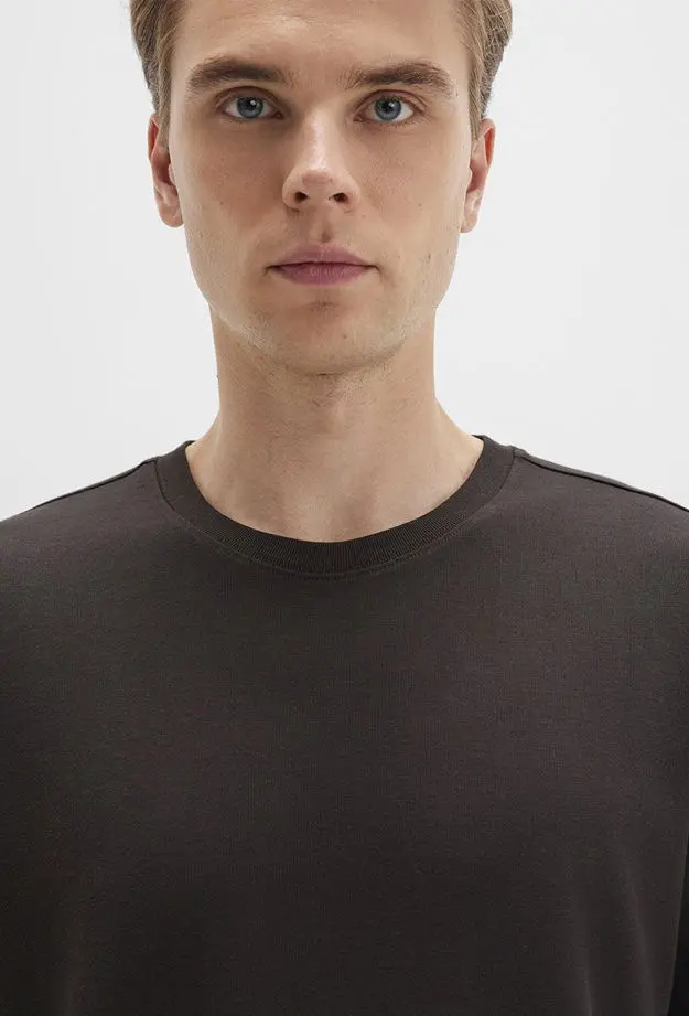 Mavi Bisiklet Yaka Kahverengi Basic Tişört Loose Fit / Bol Rahat Kesim 0611596-70219