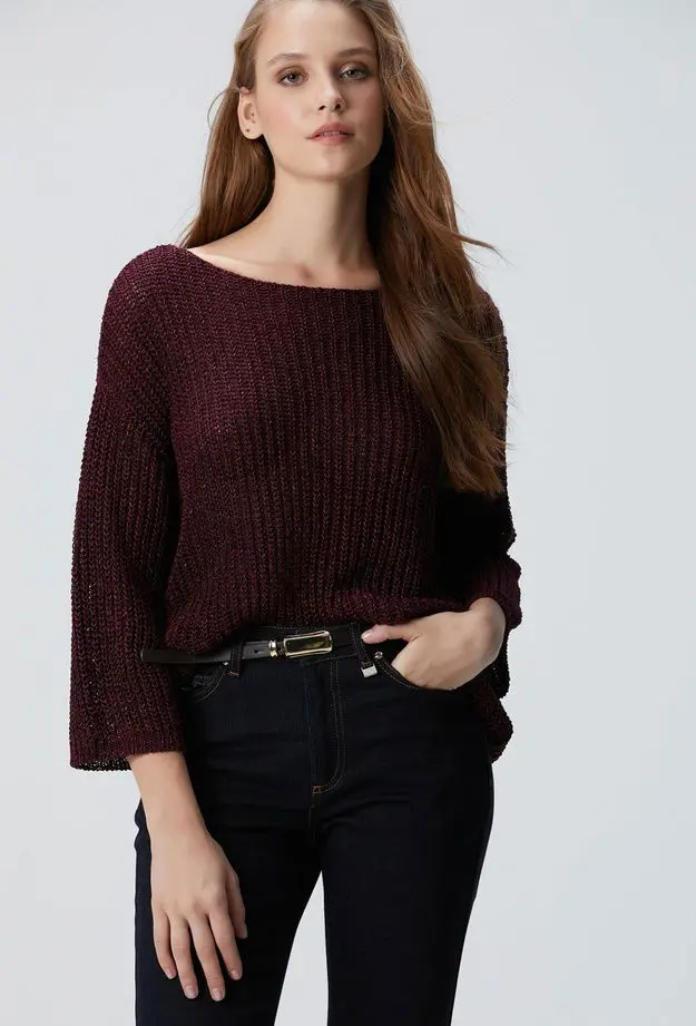 Network Network Kadın Bordo Truvakar Kol Triko Kazak