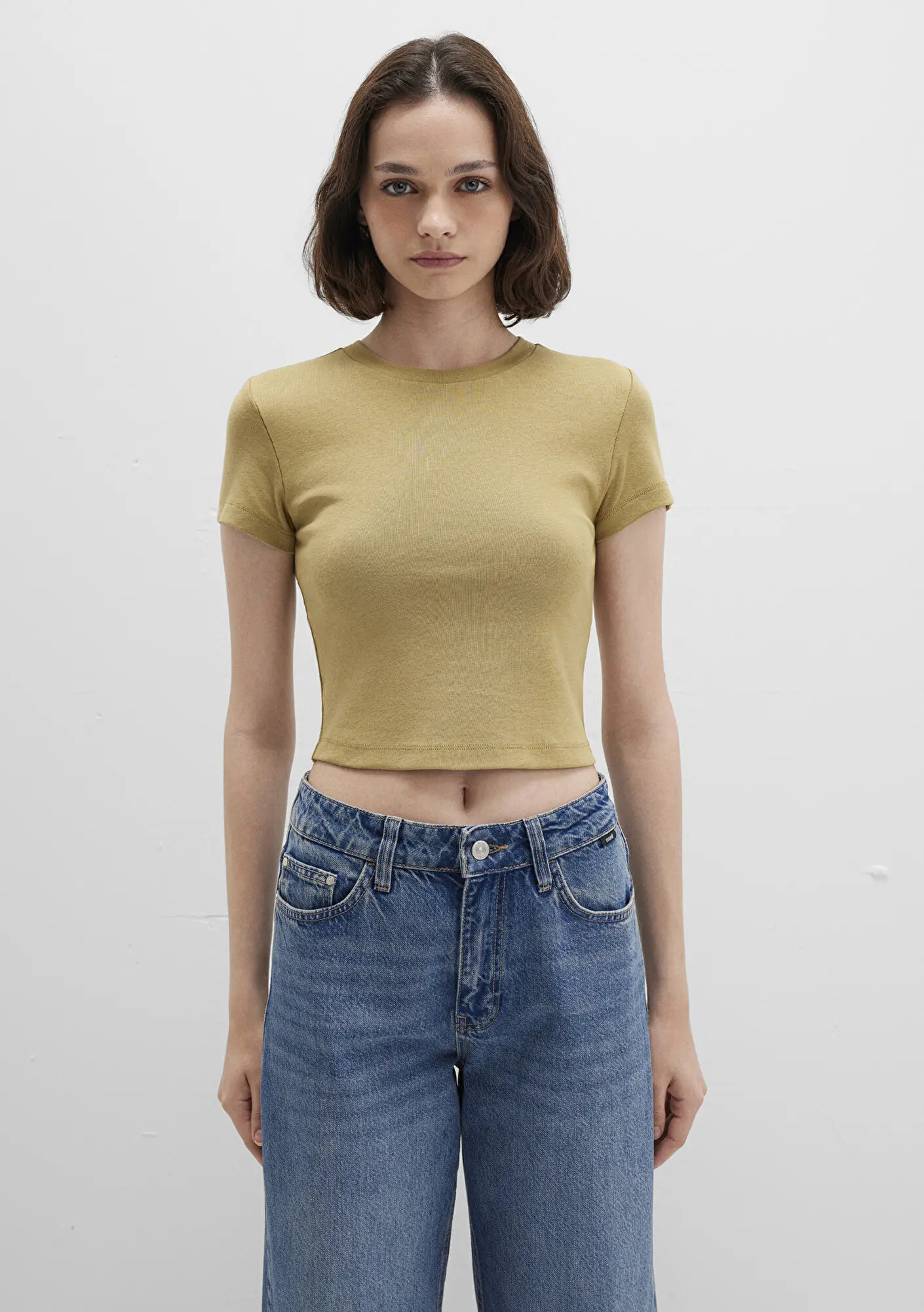 Mavi Sarı Basic Crop Tişört Crop / Kısa Kesim 1600814-70217