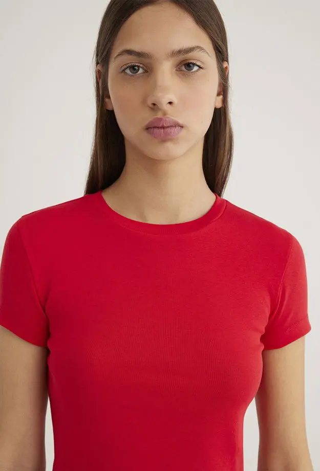 Mavi Kırmızı Basic Tişört Crop / Kısa Kesim 1600814-70467