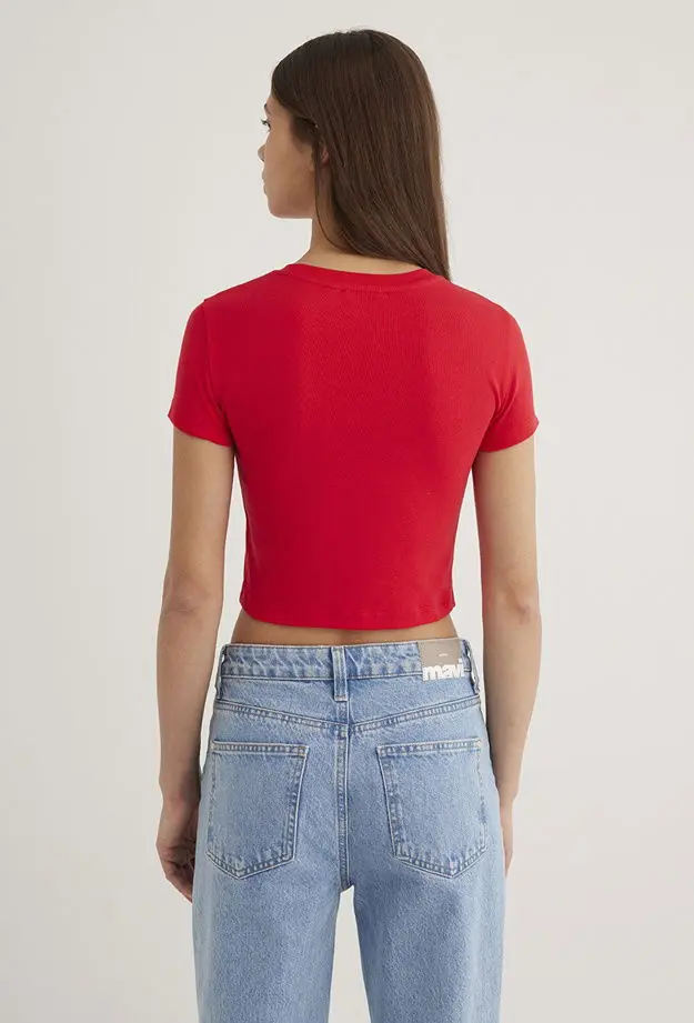 Mavi Kırmızı Basic Tişört Crop / Kısa Kesim 1600814-70467