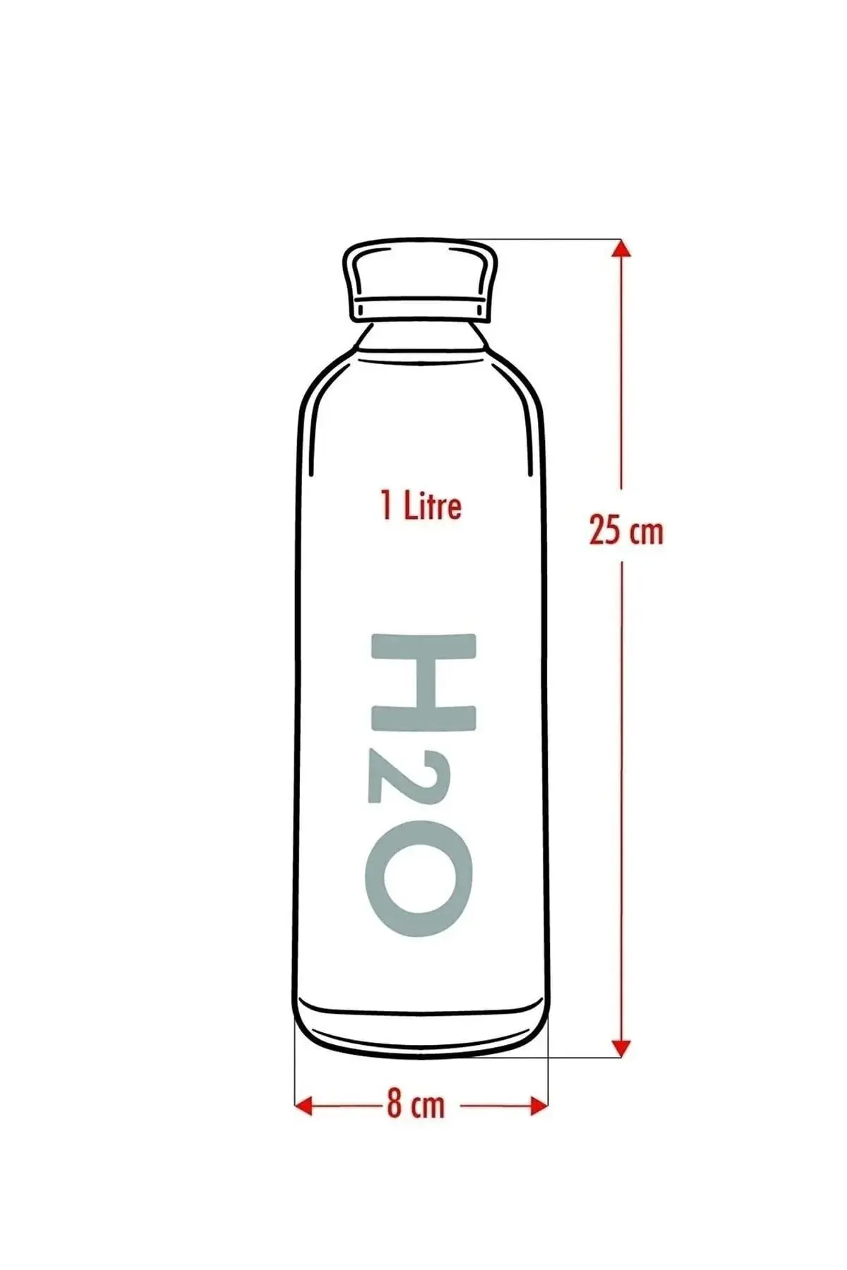 H2O Borosilikat Cam Matara 1L Vakum Kapaklı Su Şişesi Suluk 1000 Ml