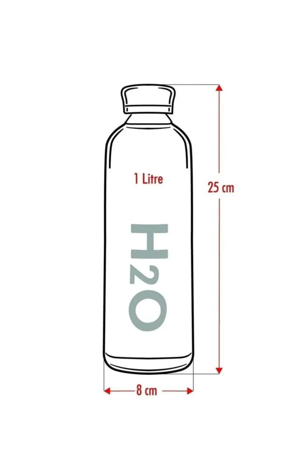 H2O Borosilikat Cam Matara 1L Vakum Kapaklı Su Şişesi Suluk 1000 Ml
