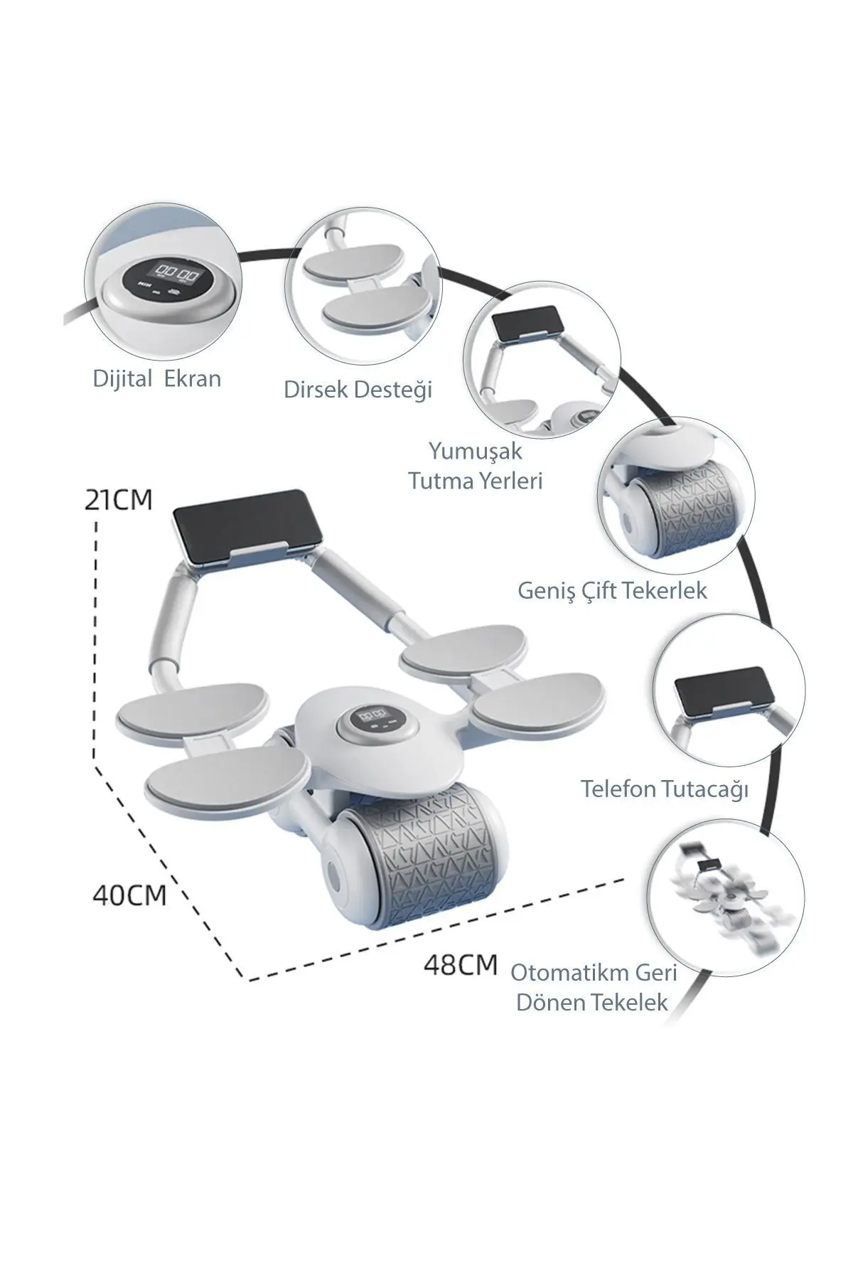 Dijital Ekranlı Çek Bırak - Dirsek Destekli Mekik Aleti - Karın Egzersiz Aleti