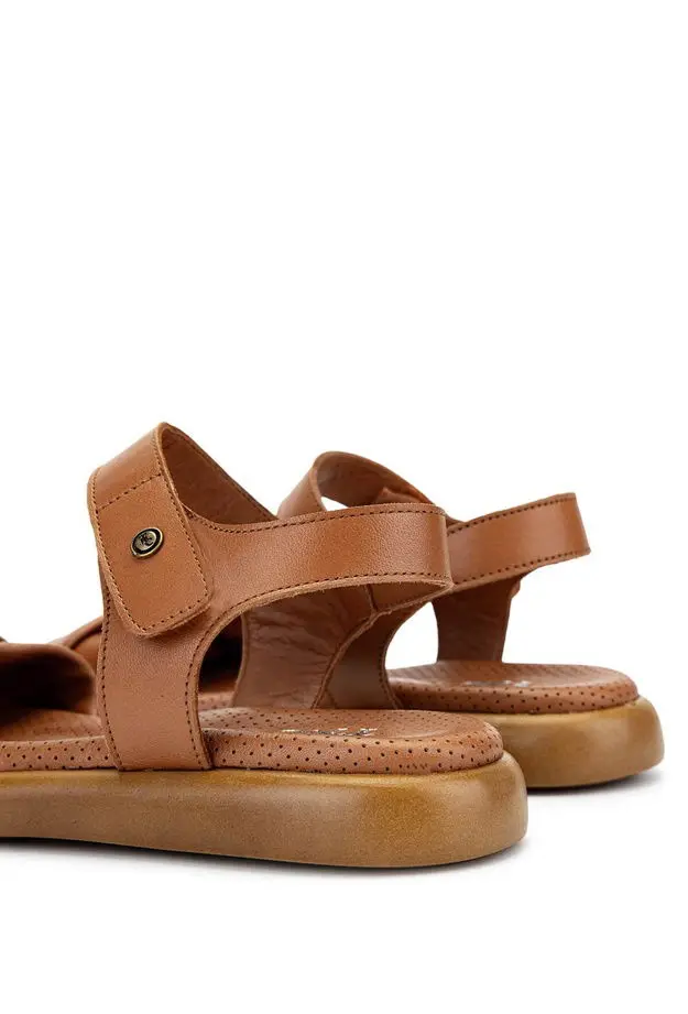 Tamer Tanca Kadın Hakiki Deri Taba Düz Sandalet