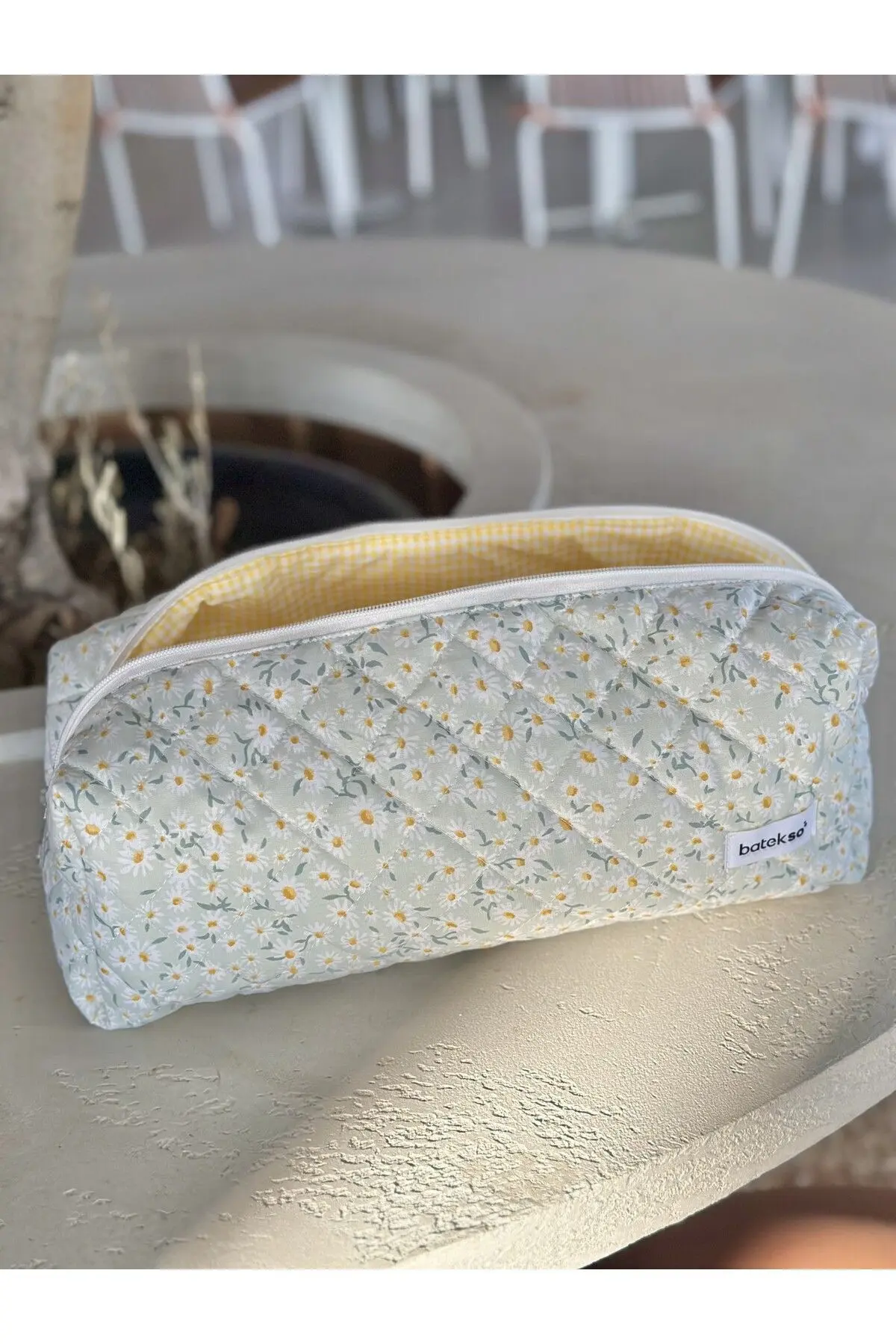 Batekso Beyaz Papatya Desenli Saç Şekillendiricileri İçin Seyahat Çantası - XL Boy