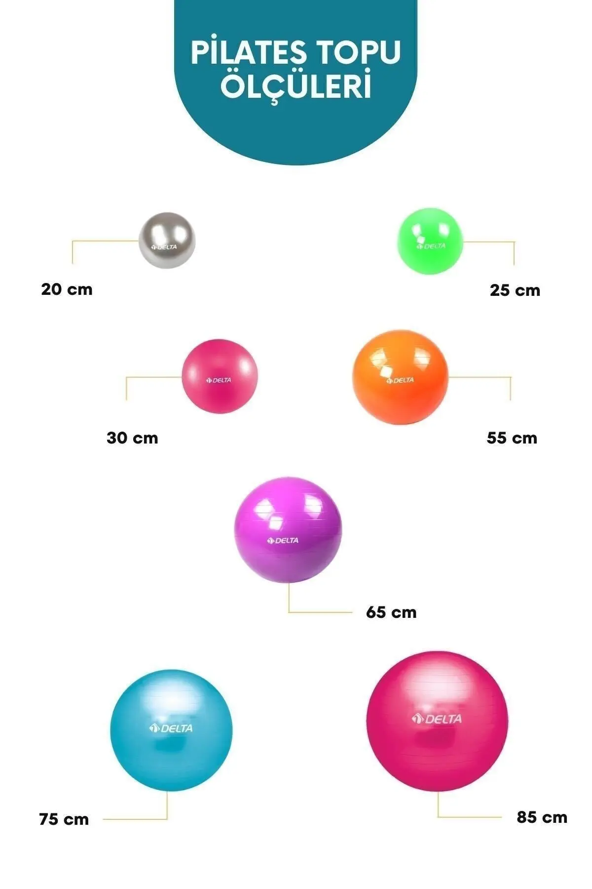 65 Cm Deluxe 160 Cm - 169 Cm Boy Aralığında Olanlar Için Uygun Gümüş Pilates Topu (POMPA YOK)