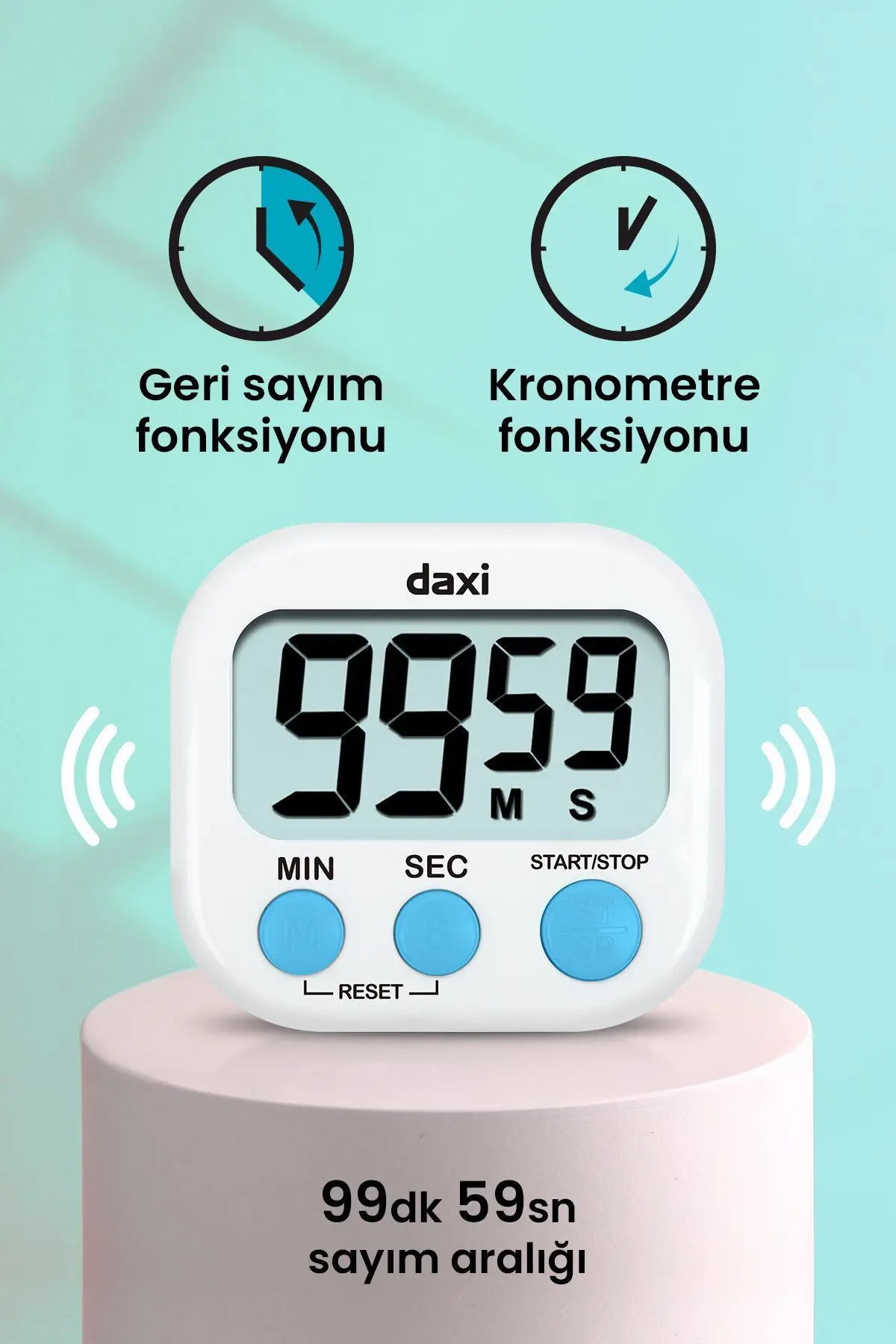 Tx-100 Alarmlı Dijital Zamanlayıcı Kronometre, Geri Sayım Özellikli, Mıknatıslı, 100 Dk, 7.3 X 6.5cm