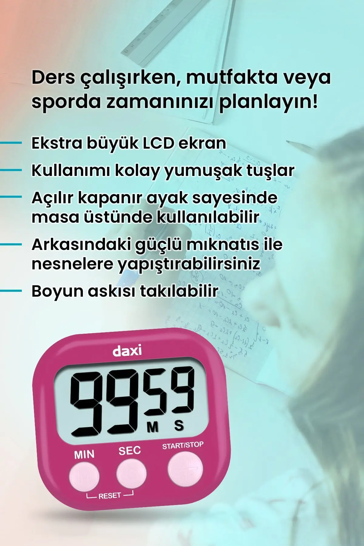 TX-100 ALARMLI DİJİTAL ZAMANLAYICI KRONOMETRE, GERİ SAYIM ÖZELLİKLİ, MIKNATISLI, 100 dk, 7.3 x 6.5cm