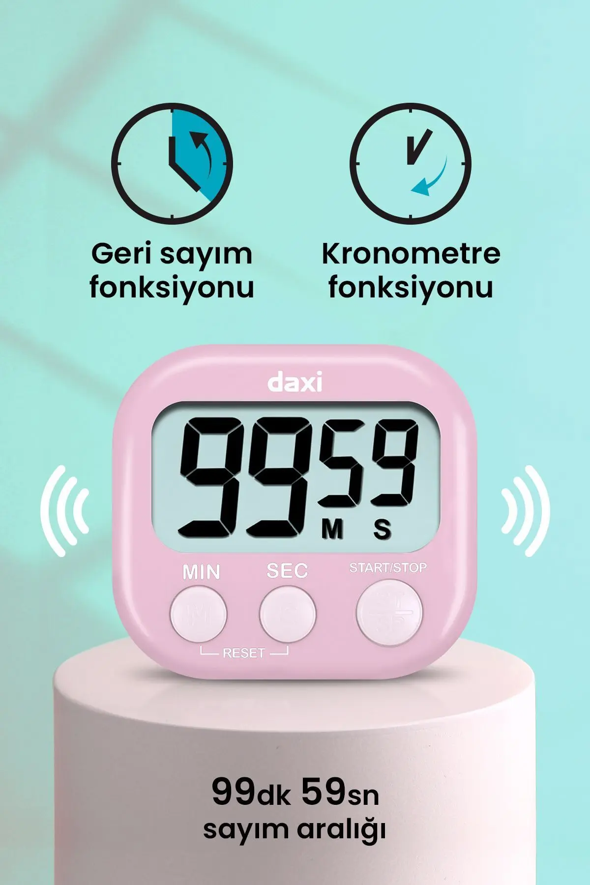 TX-100 ALARMLI DİJİTAL ZAMANLAYICI KRONOMETRE, GERİ SAYIM ÖZELLİKLİ, MIKNATISLI, 100 dk, 7.3 x 6.5cm