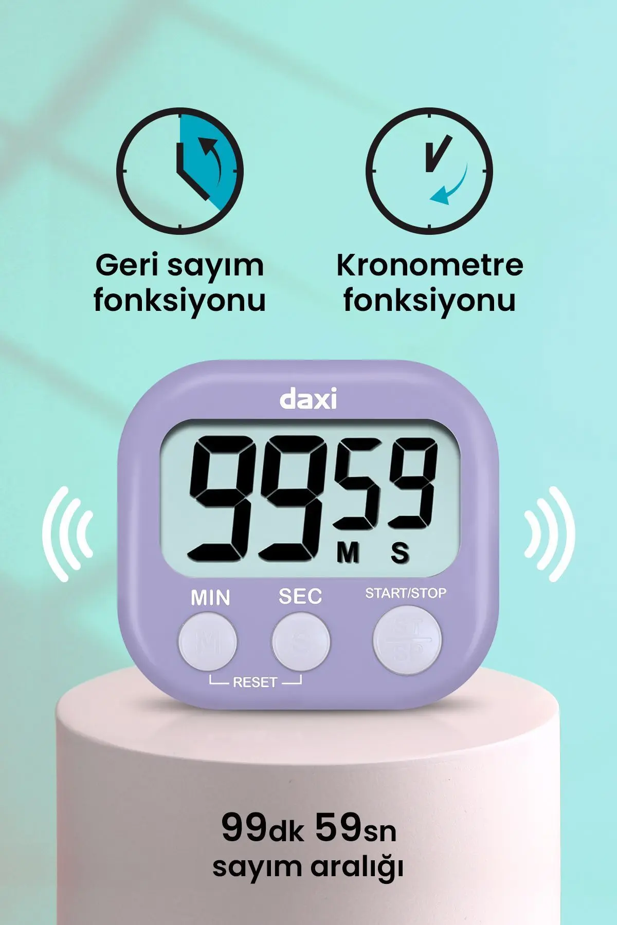 TX-100 ALARMLI DİJİTAL ZAMANLAYICI KRONOMETRE, GERİ SAYIM ÖZELLİKLİ, MIKNATISLI, 100 dk, 7.3 x 6.5cm