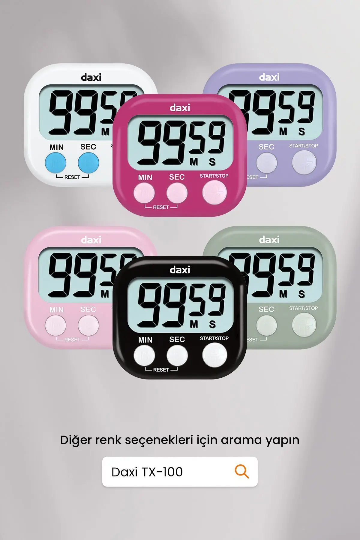 Tx-100 Alarmlı Dijital Zamanlayıcı Kronometre, Geri Sayım Özellikli, Mıknatıslı, 100 Dk, 7.3 X 6.5cm