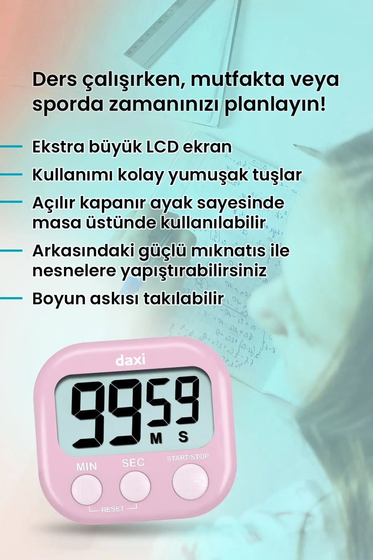 TX-100 ALARMLI DİJİTAL ZAMANLAYICI KRONOMETRE, GERİ SAYIM ÖZELLİKLİ, MIKNATISLI, 100 dk, 7.3 x 6.5cm