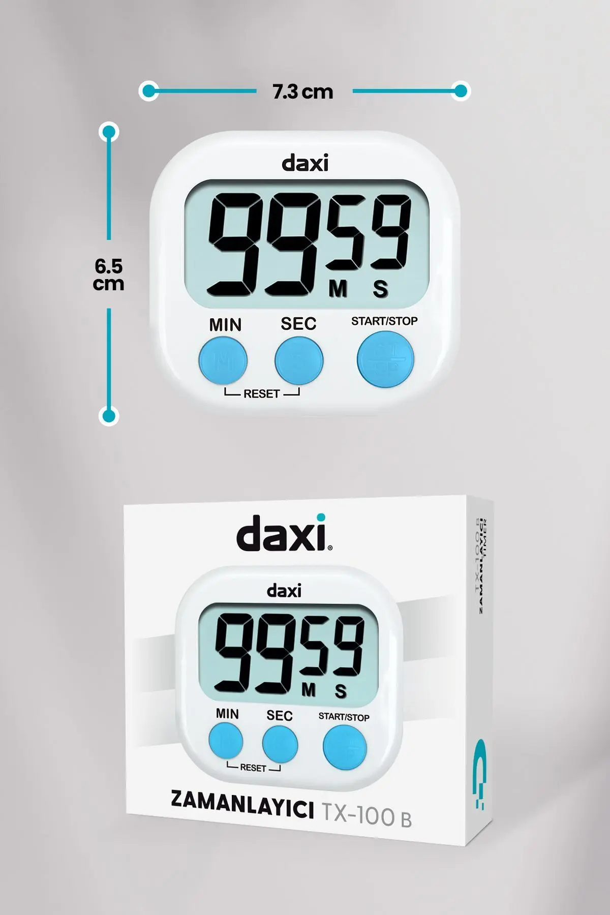 Tx-100 Alarmlı Dijital Zamanlayıcı Kronometre, Geri Sayım Özellikli, Mıknatıslı, 100 Dk, 7.3 X 6.5cm