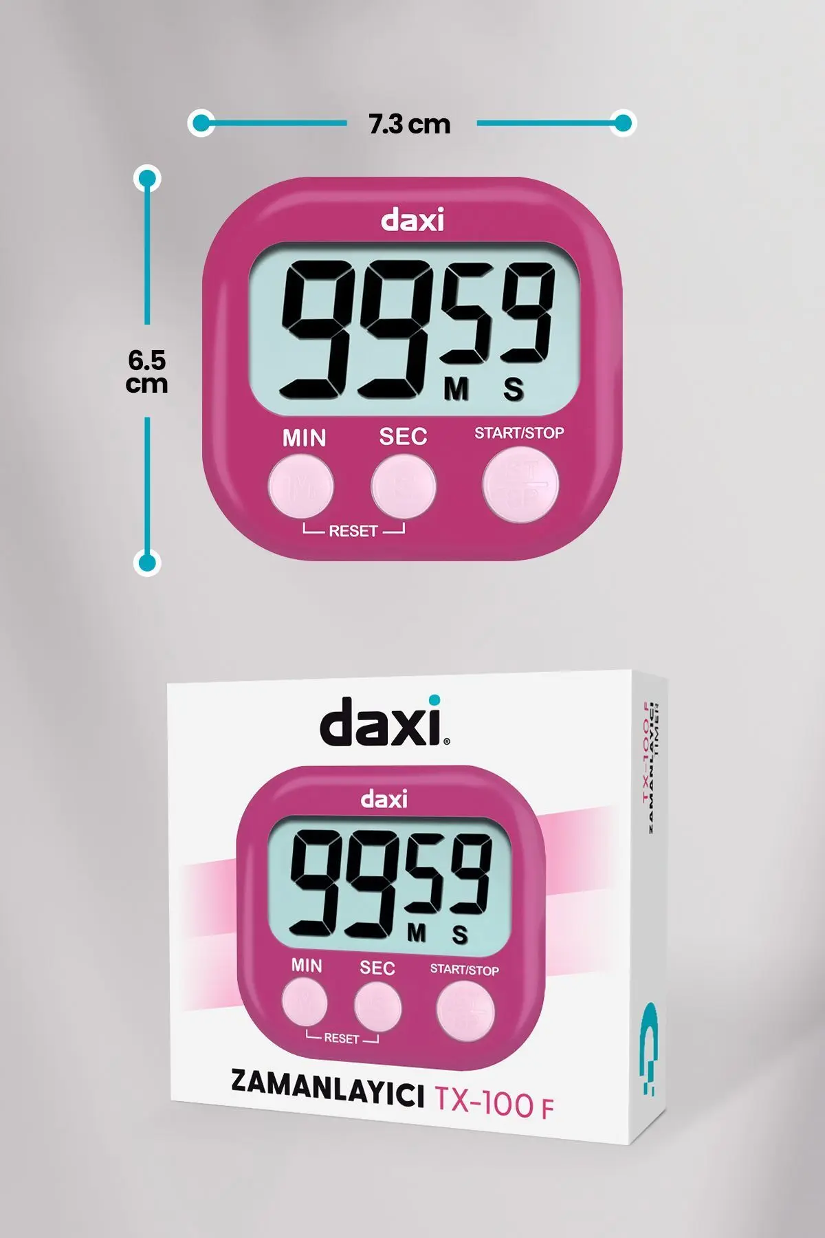 TX-100 ALARMLI DİJİTAL ZAMANLAYICI KRONOMETRE, GERİ SAYIM ÖZELLİKLİ, MIKNATISLI, 100 dk, 7.3 x 6.5cm
