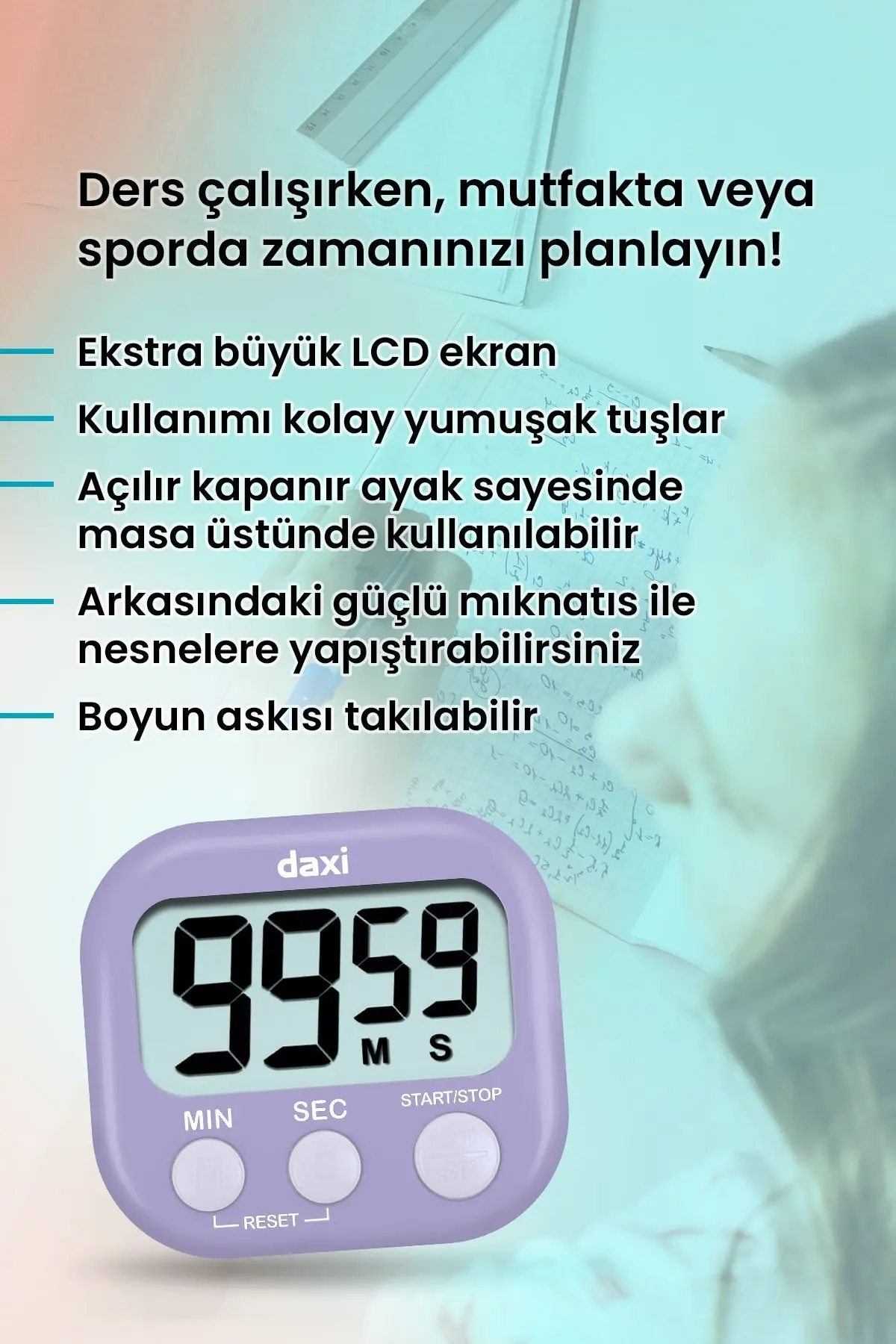 TX-100 ALARMLI DİJİTAL ZAMANLAYICI KRONOMETRE, GERİ SAYIM ÖZELLİKLİ, MIKNATISLI, 100 dk, 7.3 x 6.5cm