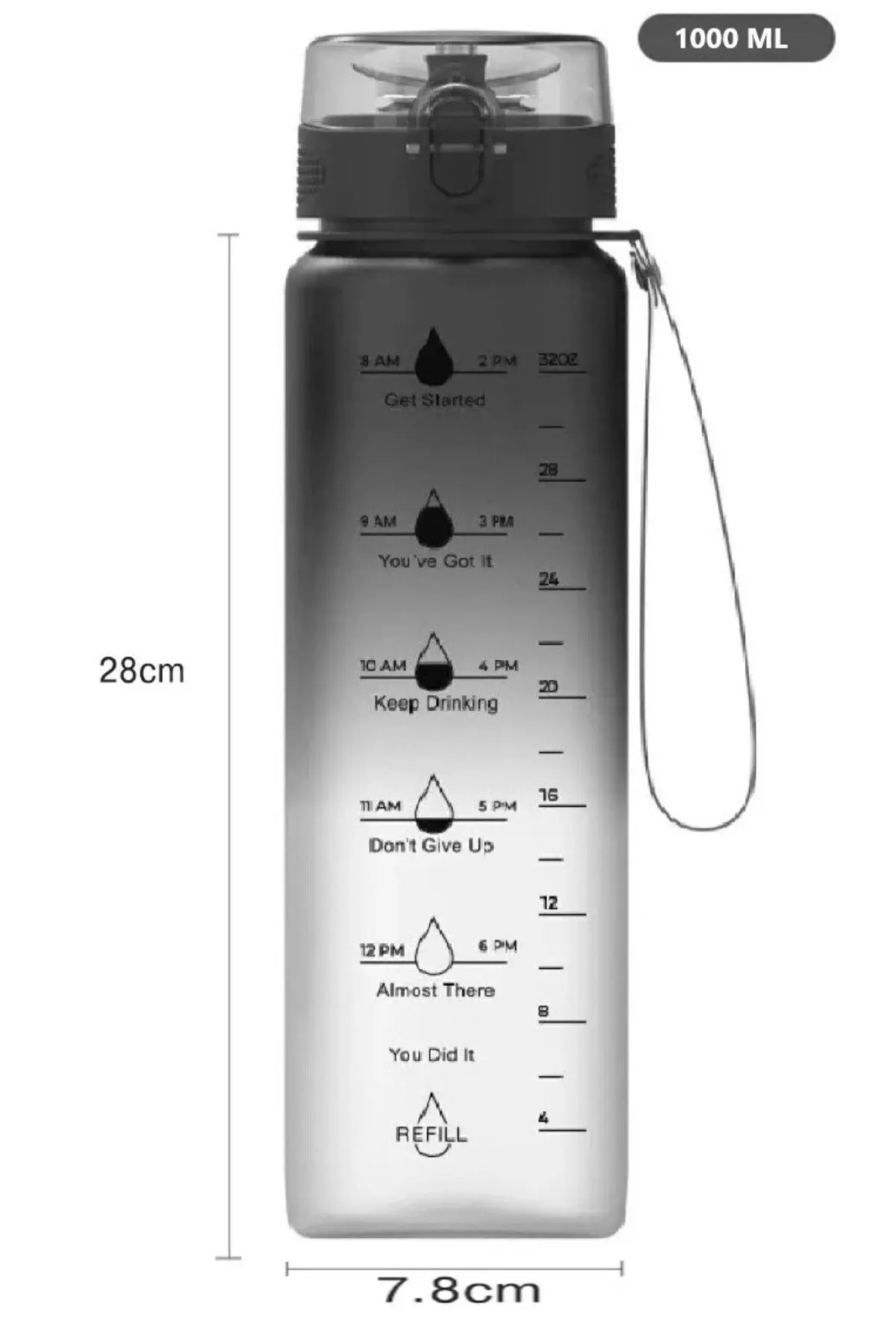 Su Matarası Tritan 1 Litre Koku Sızdırma Yapmaz Sporcu Matarası Su Şisesi Suluk Motivasyonel
