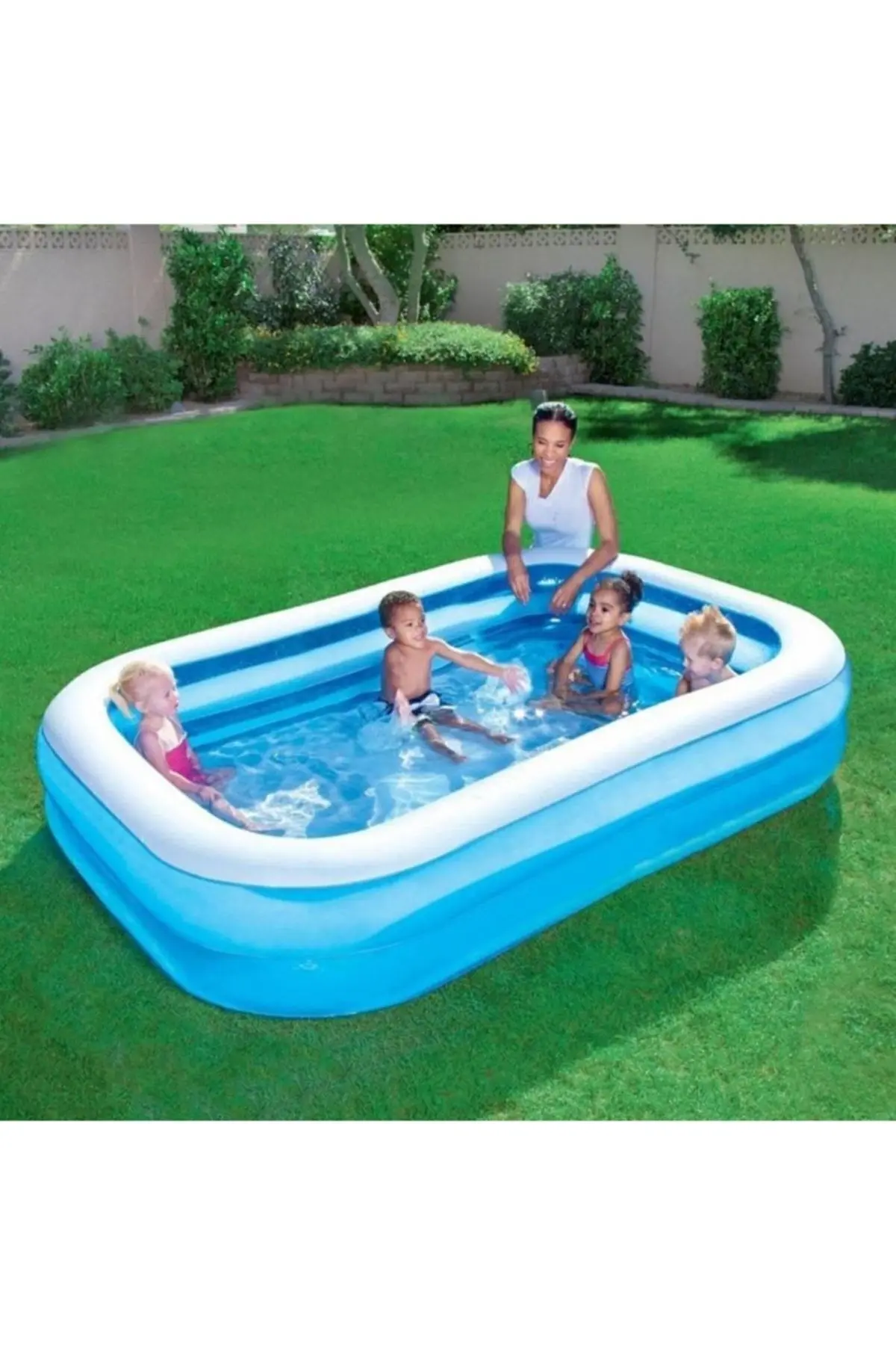 Bestway Pompa Hediye - 12819, Büyük Boy Dikdörtgen Şişme Aile Havuzu (211x132x46cm)