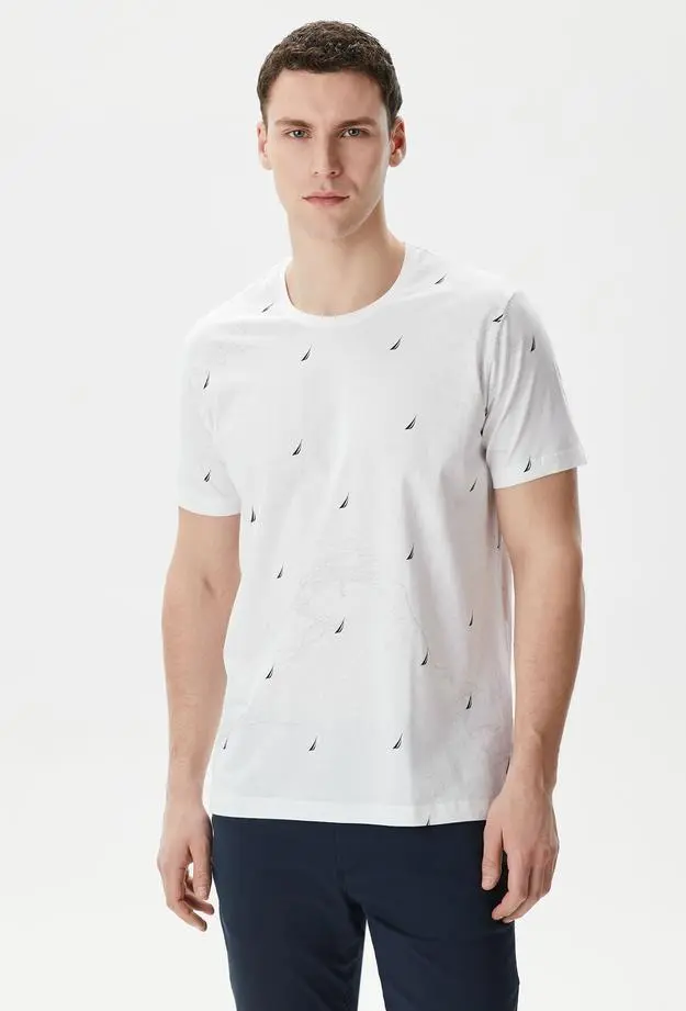 Nautica Nautica Erkek Beyaz Standart Fit T-Shirt