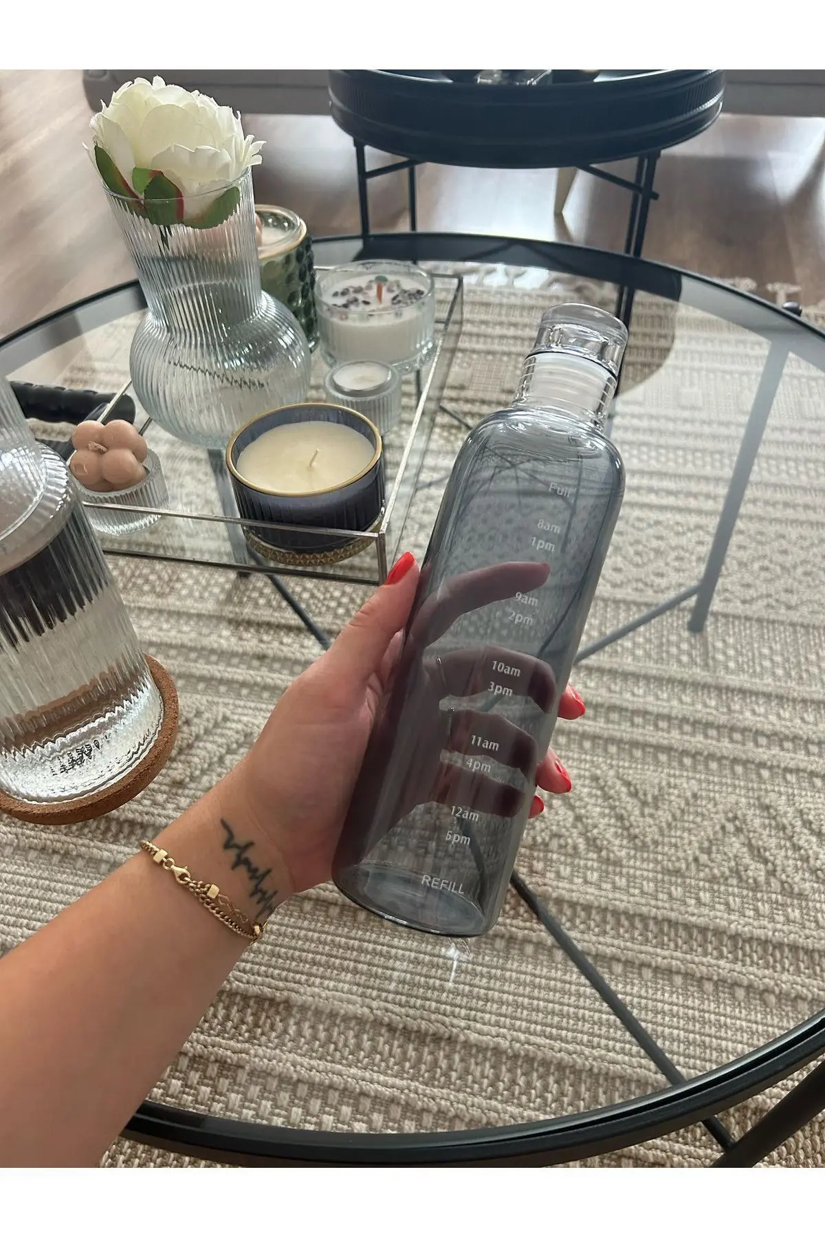 Sağlıklı Cam Su Şişesi 500ml Motivasyonlu Sızdırmaz Matara Suluk Borosilikat Cam