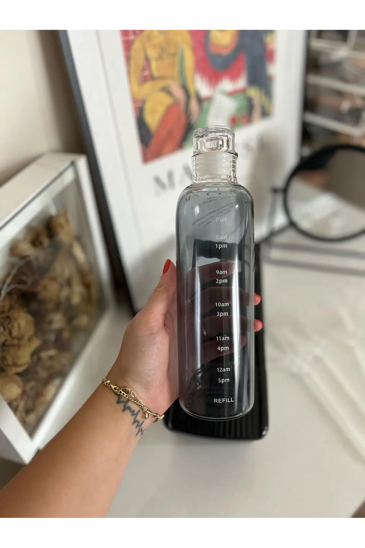 Sağlıklı Cam Su Şişesi 500ml Motivasyonlu Sızdırmaz Matara Suluk Borosilikat Cam