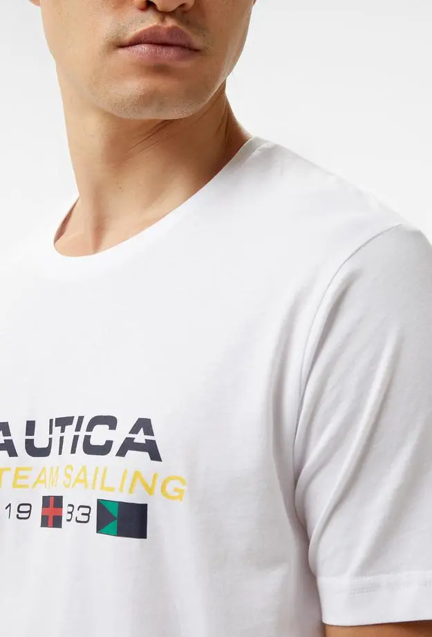 Nautica Erkek Beyaz Standart Fit Kısa Kollu Baskılı T-Shirt