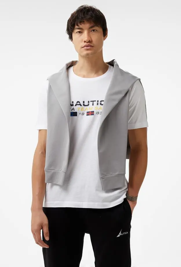 Nautica Erkek Beyaz Standart Fit Kısa Kollu Baskılı T-Shirt