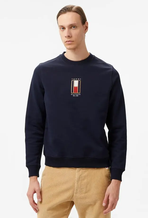 Tommy Hilfiger Vertical Flag Erkek Mavi Sweatshirt
