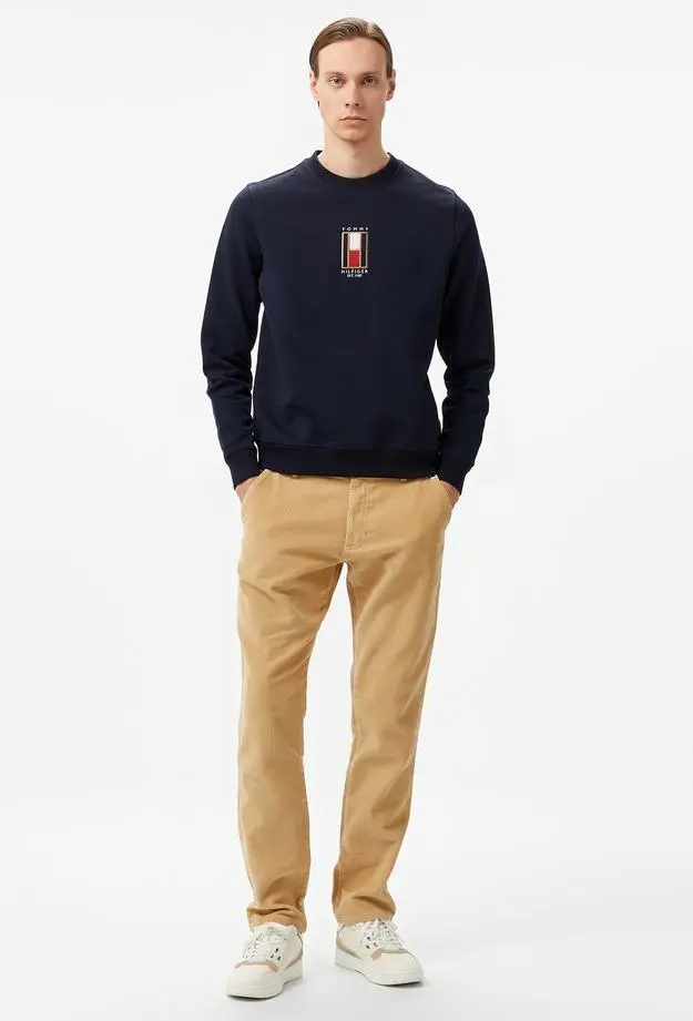 Tommy Hilfiger Vertical Flag Erkek Mavi Sweatshirt