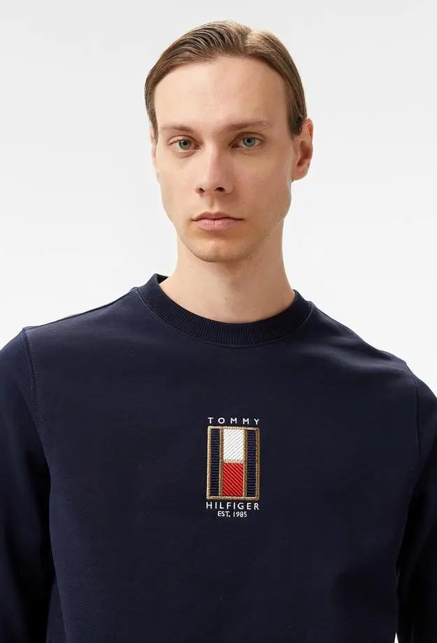 Tommy Hilfiger Vertical Flag Erkek Mavi Sweatshirt